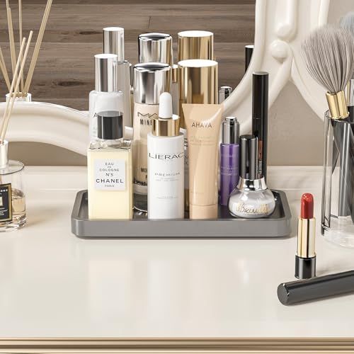 Image of Weenson Small Bathroom Vanity Tray for Countertop Makeup Perfume Jewelry Decor Candle Keys, Bamboo Kitchen Tray for Soap Dispenser Spice, Small Catchall Tray Toilet Tank 7.9 inchL x 4 inchW x 0.79 inchH Silver