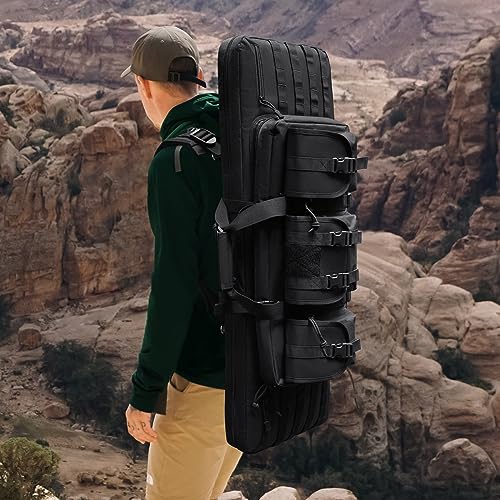 Dulce Dom Rifle Bag, Soft Double Rifle Case For Storage And Transportation, Tactical Portable Long Gun Case Carrying Backpack With Molle For Shooting Range Hunting Outdoors, 32/36/42/48 Inch (Black, 42"X 12") #TOP6