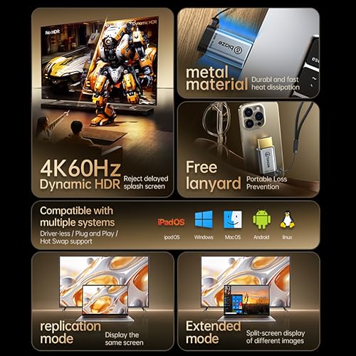 biaze ZH288 USB C Female to HDMI Male Adapter, 4K@60Hz HDMI Converter for Type-C/Thunderbolt 3 Devices, Connect Phones/Tablets/Laptops to HDMI Displays, Plug and Play, Compact Design