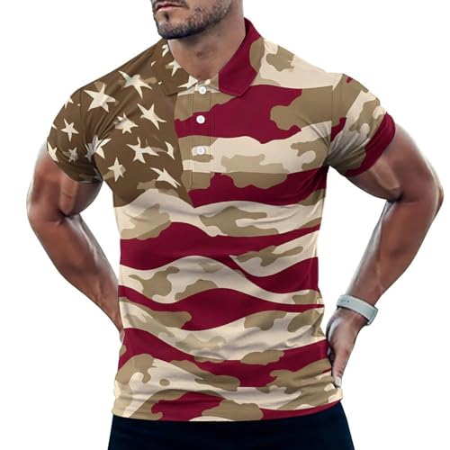 U.S Flag with Desert Camouflage Mens Golf Shirt Ice Silk Short Sleeve Polo Shirts Slim Fit Casual Athletic Tee Top
