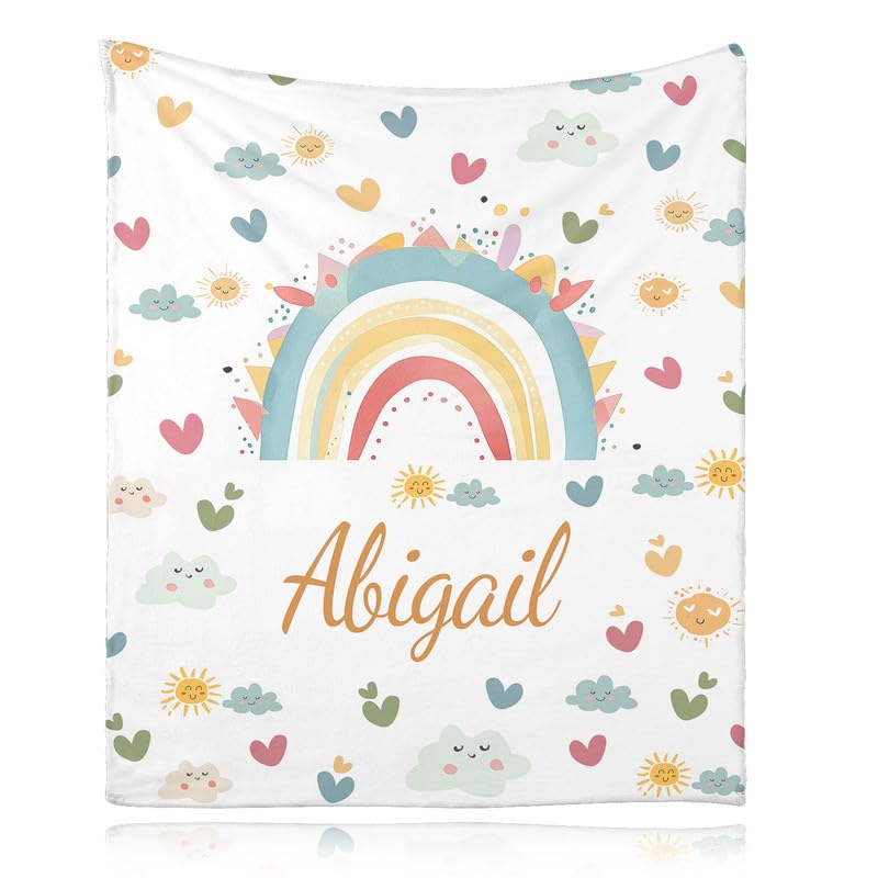 Snewvie Personalised Baby Blankets with Name,Custom Soft Flannel Blanket for Girls,Boys,Kids,Adult,Women,Customised Blankets with Printed Rainbow Gifts for Baby Shower Christmas Birthday — image 1