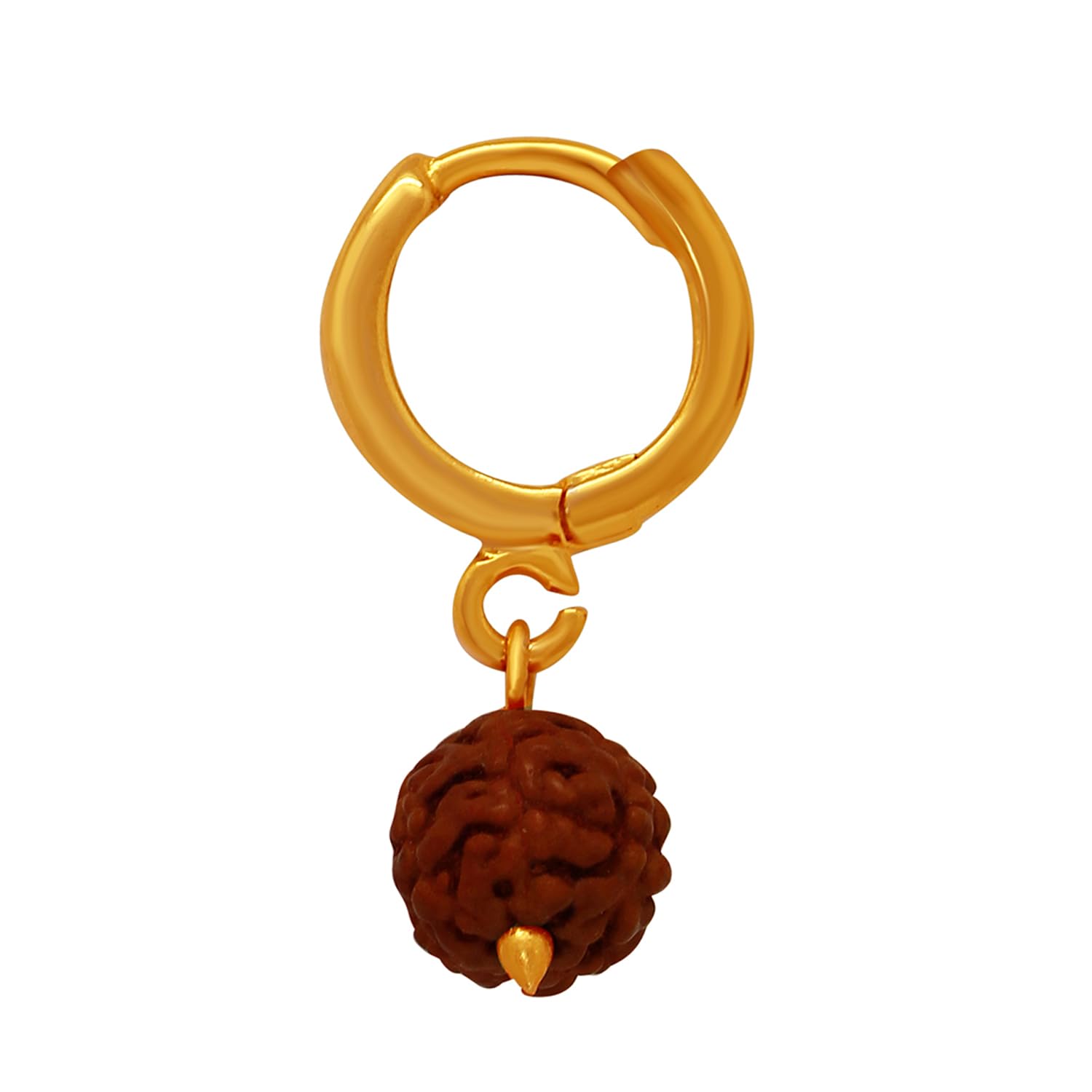Gold Plated Lord Shiva Rudraksh Drop Piercing Mens Earrings (PABB1101012PR)-image-9