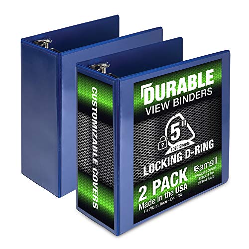Samsill Durable 5 Inch Binder Blue D-Ring Binder/Customizable Clear View Binder/Bulk Binder 2 Pack/Blue 3 Ring Binder 5 inch (MP2X6402)