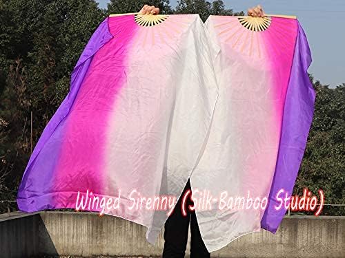 Winged Sirenny 43"(110 cm) Youth Worship Praise Fan Flag Streamers, Belly Dance Silk Fan Veil, Set of 2 - Image 4