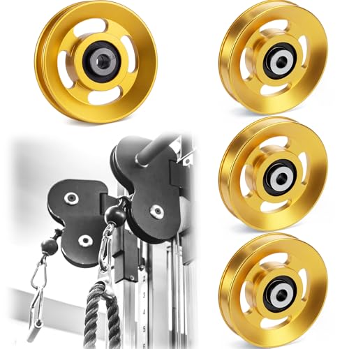 Soulchen 2-14 Pcs Aluminum Cable Pulley Wheel 90/95mm,90 mm,Gold,4 Pcs