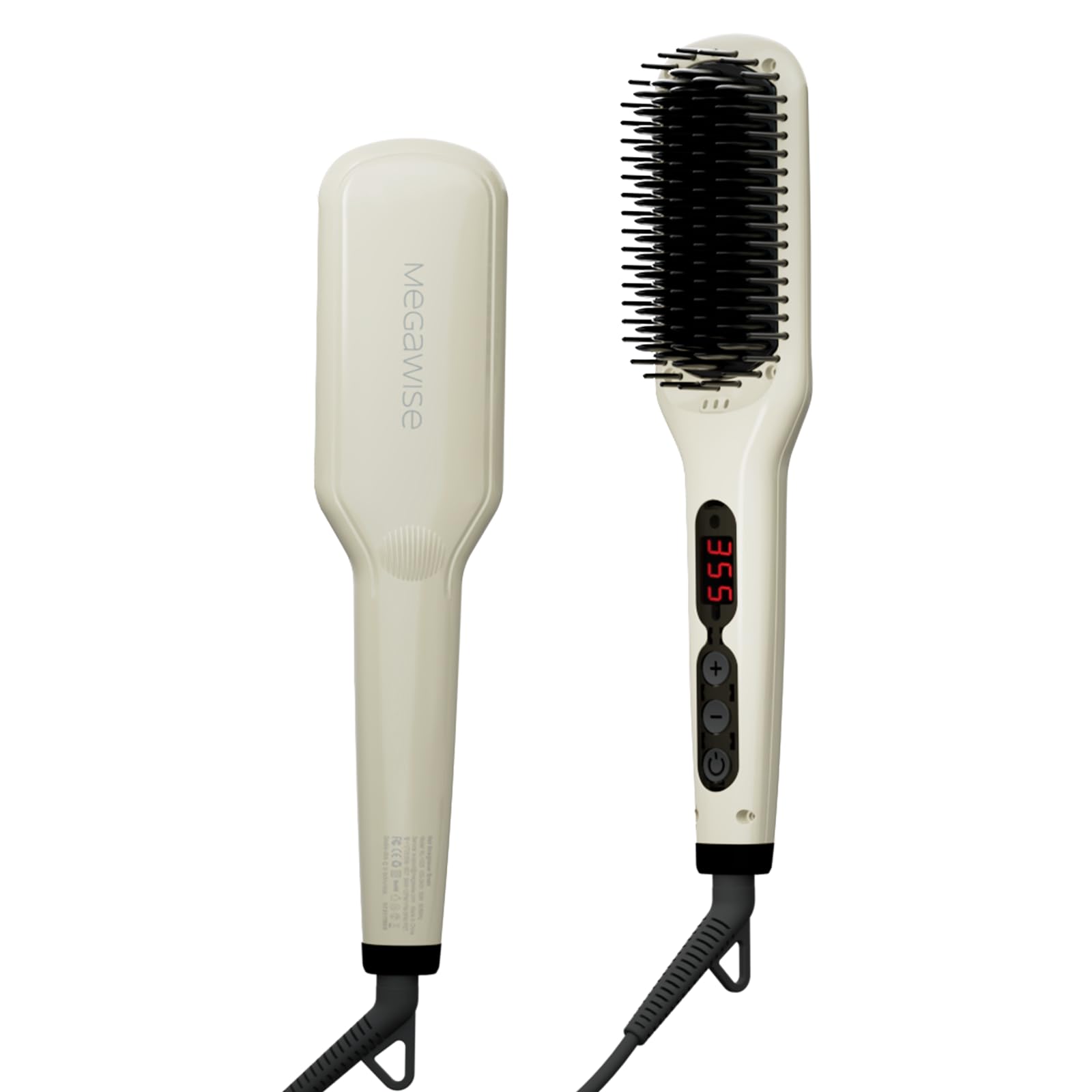 MEGAWISE Hair Straightener Brush, Ionic Ceramic Hair Straightening Brush for Frizz Control, MCH 20s Heat-Up, Anti-Scald, Auto Shutoff, Dual Voltage,