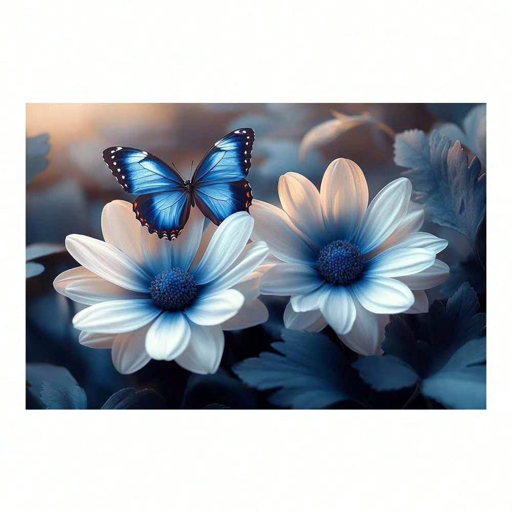Cuadro en lienzo de mariposas y flores para pared de salón o dormitorio, 50x80cm sin marco