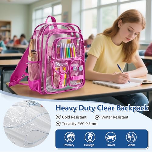Image of Red Clear Backpack, 17 inch Heavy Duty Transparent Bag, See Through BookBag forSchool Work Festival Sport Concert Travel, kids Adult 3 Years Old+