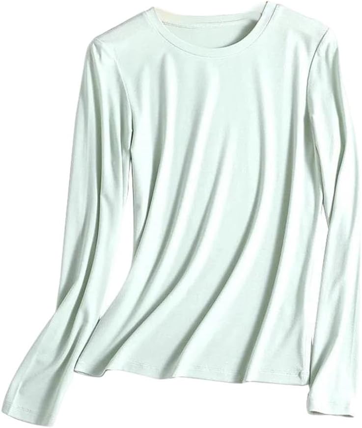Women Long Sleeve Thread T-Shirts Smooth Knitted Solid Color Basic Soft Bottoming T-Shirts Tops