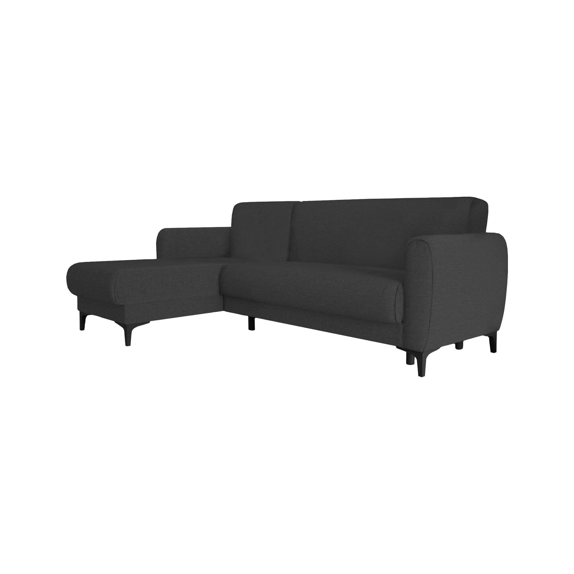 Dmora - Divano Letto con penisola Angel, Divano ad Angolo Reversibile, Sofà Contenitore Moderno con Chaise Longue e 3 Cuscini, 230x153h85 cm, Antracite