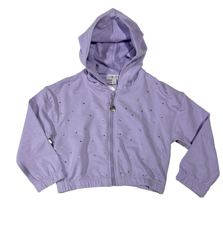 Yours tuta 2 pezzi da bambina, felpa con zip e cappuccio + pantalone, tuta lilla e fuxia over con polsini e strass
