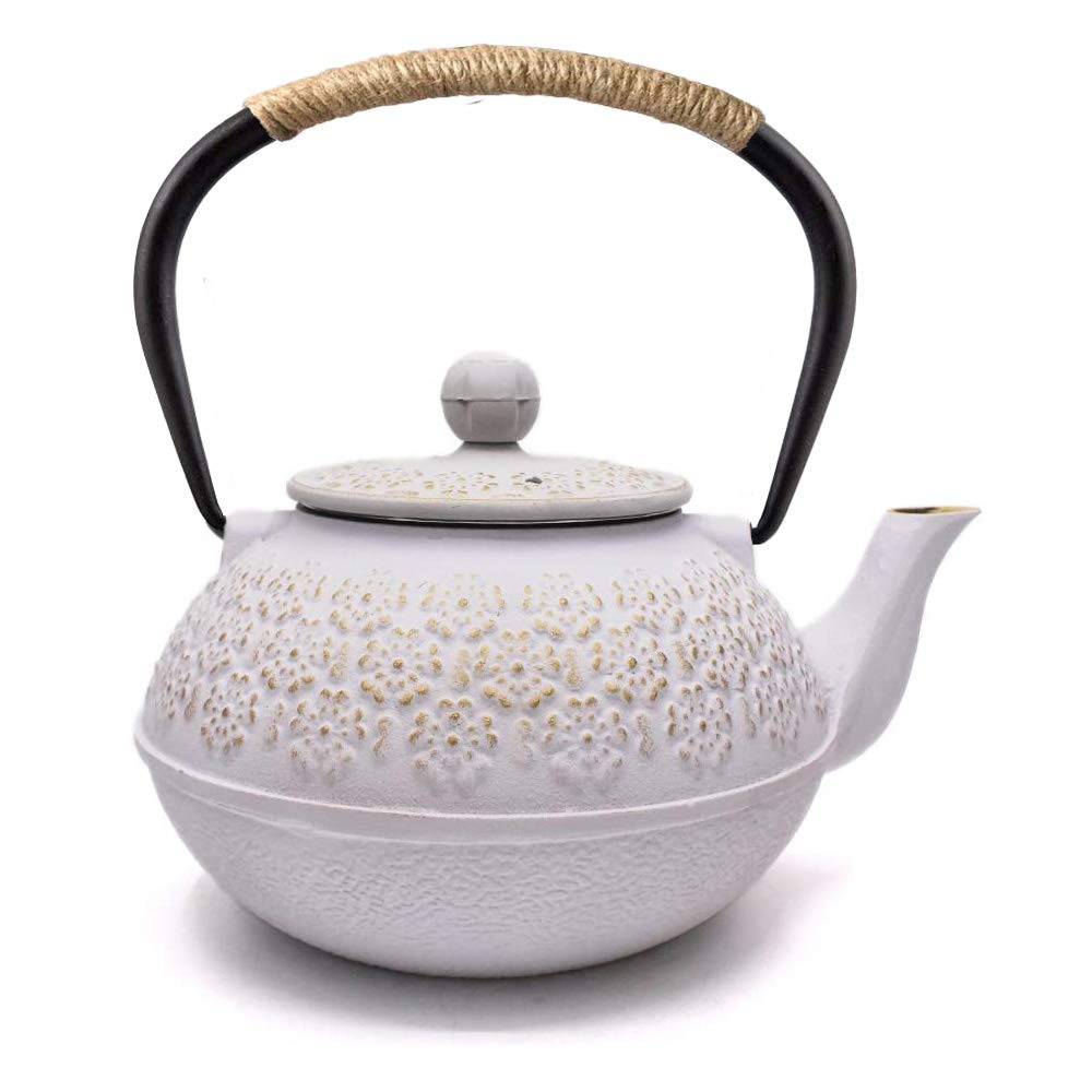 Tetera de hierro fundido japonesa tetsubina con colador de té, 800 ml, color blanco
