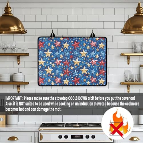 Image of Induction Stove Top Cover Protector Multipurpose Flat Top Stove Cover Mat Universal Stove Top Cover for Electric Anti-Scratching Cooktop Mat, 29 x 21 Inch, Red Blue Yellow Stars Print