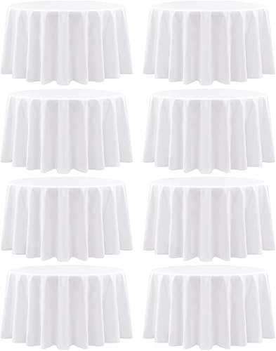 Miniatura 64 de Paquete de 4 manteles redondos de poliéster blanco de 108 pulgadas, mantel circular resistente a las manchas y a las arrugas, lavable, para bodas