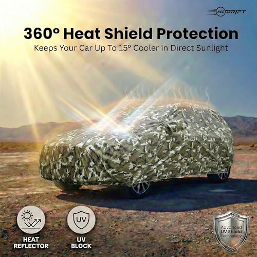 Image of NEODRIFT 'JungleTech' Car Cover for Suitable for Honda Elevate (100% Water-Resistant & All Weather Protection, Tailored Fit, Multi-Layered & Breathable Fabric) (Colour: Military)