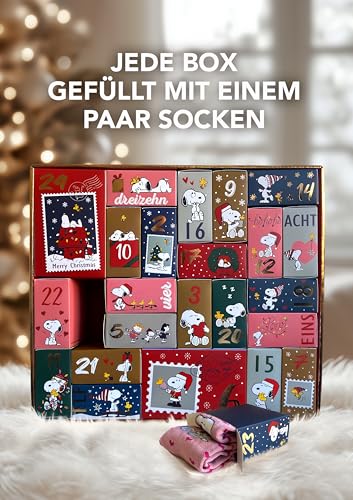PEANUTS ® | Original Adventskalender | 24 Paar Socken Für Damen | Weihnachtskalender Mit Füßlingen + Langen Socken | Größe 37-41 | OEKO-TEX ®