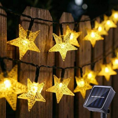 Serpouliom Star String Lights 23FT 50LED 8 Modes Solar Powered IP65 Waterproof Fairy Lights for Christmas Wedding Party Camping Garden Lawn Patio Decor(Warm White)