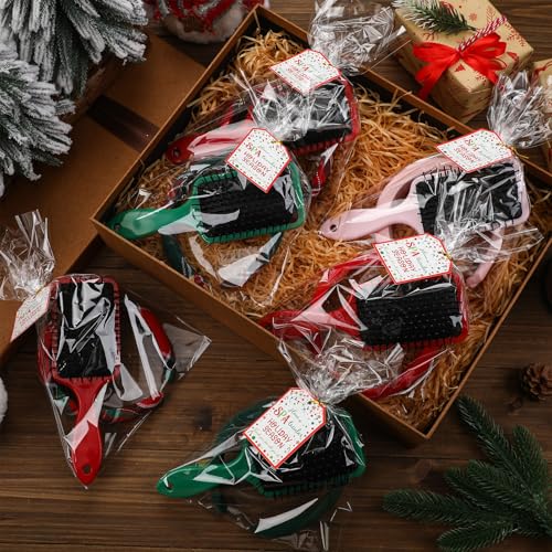 Vesici 6 Set Christmas Tartan Gift Bulk for Women Plaid Headbands Bulk Stocking Stuffers Head Spa Set Tartan Hair Brush with Plastic Bags & Labels Items Accessory for Spa Xmas Party Salon Makeup - Image 6