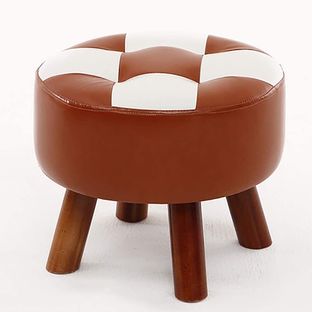 Tabouret en bois massif avec assise rembourrée en simili cuir de taille W40xH32cm