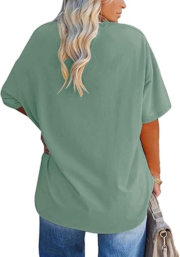Miniatura 2 de Camisetas de Mujer Talla Grande Cuello en V Camisetas de Verano Media Manga Camisetas Casuales Ajuste Holgado de Algodón Tops Túnica