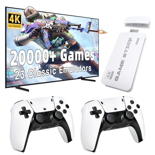 Retro Game Stick Pro, Wireless Retro Game Console with 4K HDMI, Built-in 23 Emulators, 20000+ Games, Plug and Play TV Video Game Console, 2.4GHz Dual Wireless Controllers, Game Emulator Console (64GB)