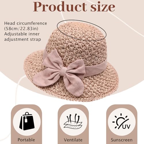 Sombrero de paja tejido elegante con moño para mujer miniatura 3