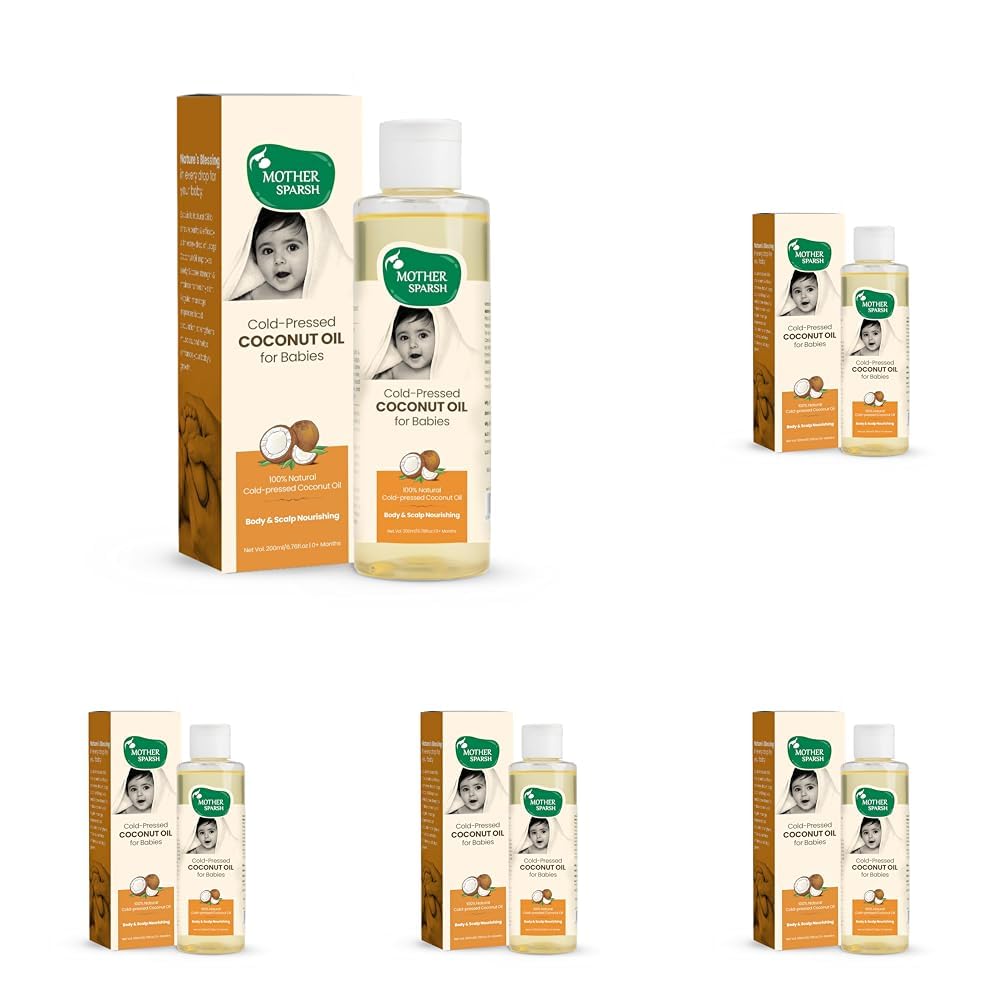 Mother Sparsh Cold Pressed Virgin Coconut Oil for Baby Massage, Skin & Hair Care | 100% Natural Baby Oil for New Born | 200ml (Pack of 5)-image-26
