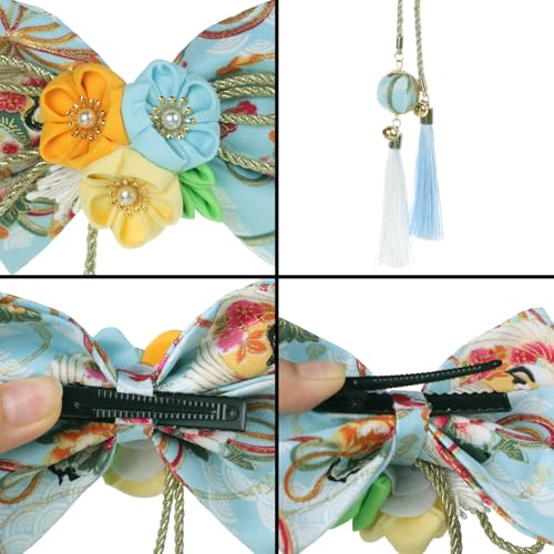 Pinzas de cabello estilo japonés Tsumami Kanzashi con moño Sakura, accesorio tradicional con borla y cuenta para mujeres y niñas, ideal para kimono, cosplay y festivales miniatura 4