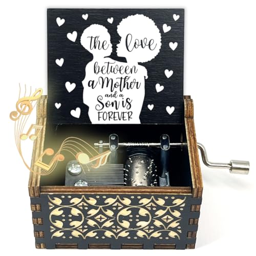 ukebobo Mother and Son Gifts, Wooden Music Box, The Love Between Mother and Son, You are My Sunshine Music Box, Birthday Mother's Day for Mom, Son Gifts from Mom (Black)-006