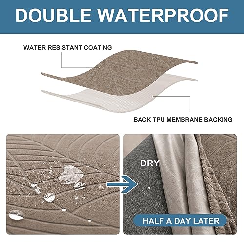 Genina Waterproof Seat Covers for Dining Room Chairs, Stretch Chair Seat Covers Removable Washable Dinning Room Kitchen Chair Cushion Slipcovers (Leaves-Taupe, 4 PCS) - Image 4