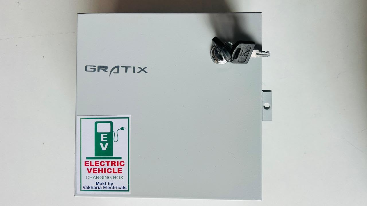Electric Vehicle Charging Box with Key Lock, Metal Enclosure with Circuit Breaker and Socket