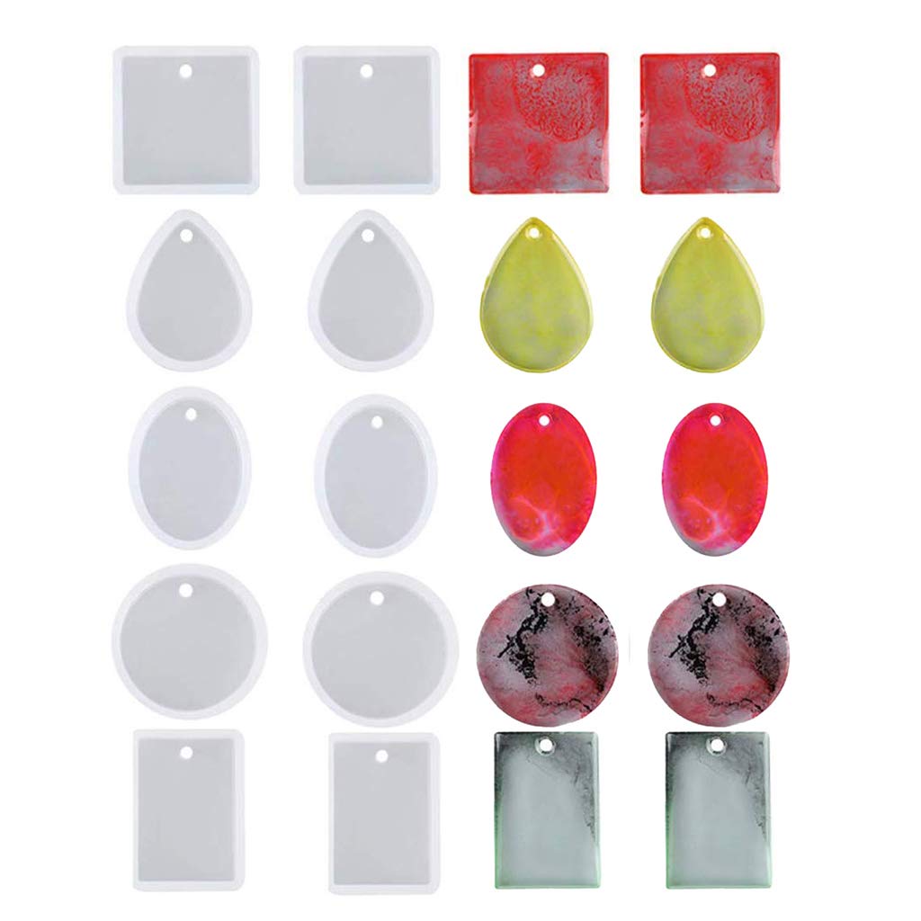 Zhouyqx 10X Jewelry Casting Mold Handmade Pendant Epoxy Resin Mold With Hanging Hole Jewelry Keychain Making Silicone Mold