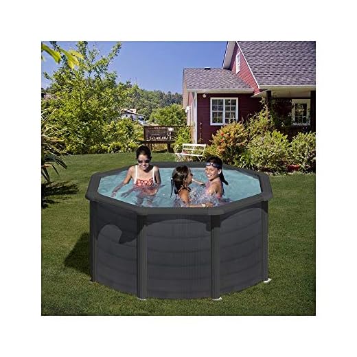 Gre Kit240Gf Piscina De Acero Elevada, Redonda Con Aspecto Acero Grafito, Piscinas Desmontables Para Jardín, 240 X 120 Cm, Kea