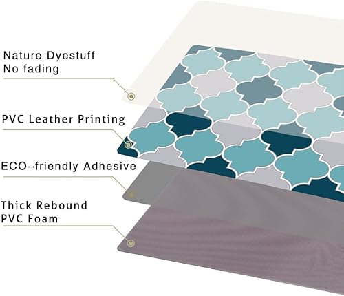 Miniatura 5 de Tapete de cocina antifatiga, antideslizante, acolchado, verde azulado, gris, impermeable, antideslizante, de cuero de PVC, tapete de pie para