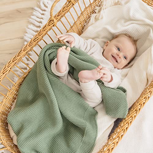 Image of Natemia 100% Organic Cotton Knitted Baby Receiving Blanket for Newborn, Infant & Toddler - Ultra Soft 30 inch x 40 inch Crib, Stroller & Nap Time Cover for Boys and Girls - Baby Cotton Blanket