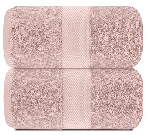 Image of White Classic Pink 650 GSM Cotton Bath Sheet Towel - Extra Large 35x70, Luxury Soft, Highly Absorbent, Quick Dry, 2 Pack