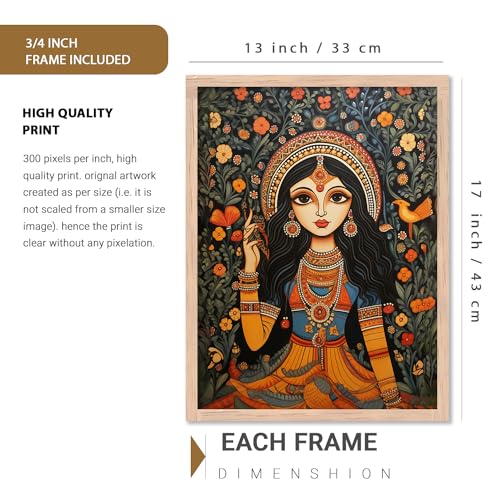 Image of kotart Premium Digital Madhubani Art Paintings with Frame for Home Decor - Framed Painting for Living Room Bedroom Office Room Decor - Painting for Wall Decoration - Pack of 6 (D)