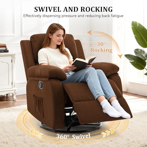 Image of Korser Recliner Chair, 360 Swivel Rocker Chair for Adults, Small Rocking Recliner for Small Spaces, Upholstered Fabric Glider Recliner Nursery