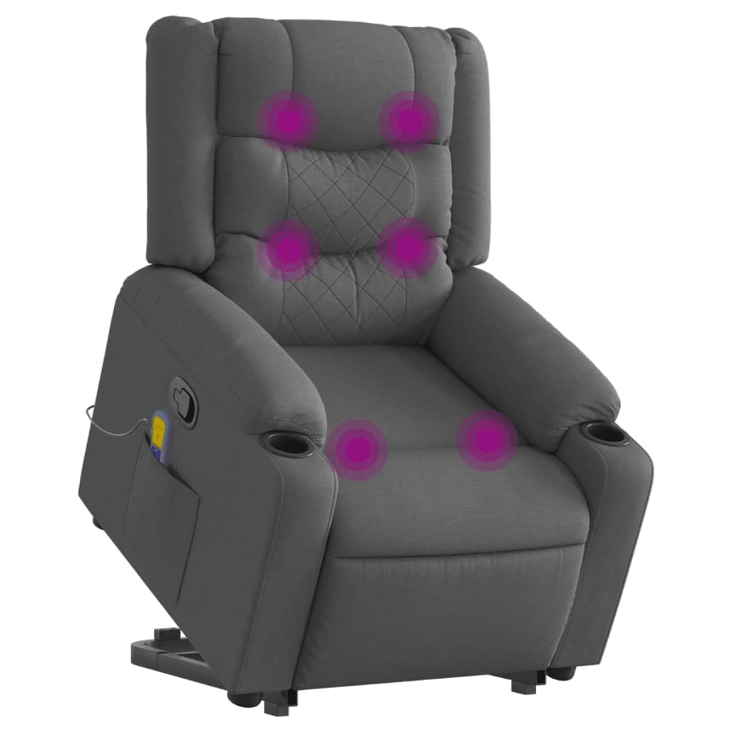 Sillón elevador de personas con masaje reclinable, color gris oscuro, tejido con 6 puntos de masaje y función de elevación eléctrica, silla relax para adultos con reclinación manual