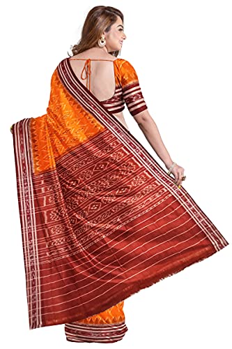 Image of Odisha Sambalpuri Handloom Ikat Women's Cotton Saree, Odisha Handloom Handmade Pure Cotton Khandua Saree, Ikkat Orissa Traditional Handloom Saree Without Blouse