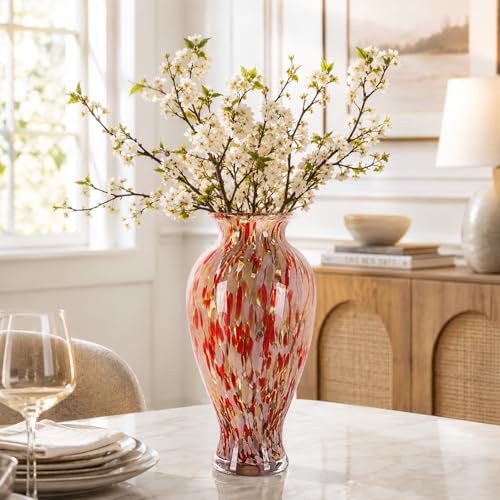Vase en verre soufflé de 30 cm de haut rouge crème pour déco de mariage