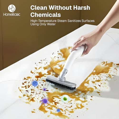 Image of HomeBasic Steam Cleaner 1200W | Portable Handheld Steam Cleaning Machine with 850ml Tank, 2M Hose & 5 Brush Attachments | Kitchen Bathroom Tile Grout Car Spot & Deep Cleaner (220V, 50Hz)