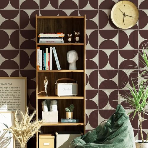 Image of Veki Luxury Floral & Botanical Geometric Wallpaper Mural - Waterproof, Moisture-Proof, Self-Adhesive PVC Wall Sticker for Home & Hotel Decoration (45cm x 300cm) (Brown Geometric)