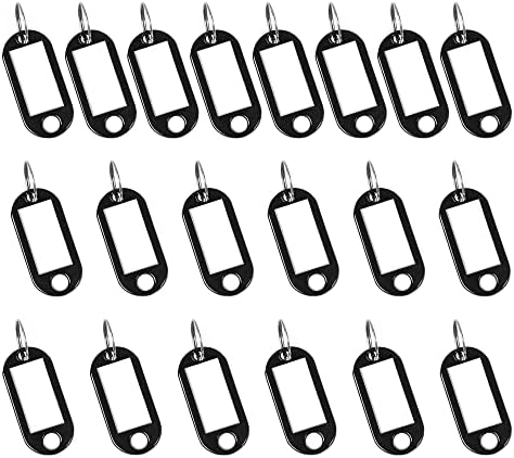 20 Pcs Key ID Label Tags Split Ring Keyring Keychain Black