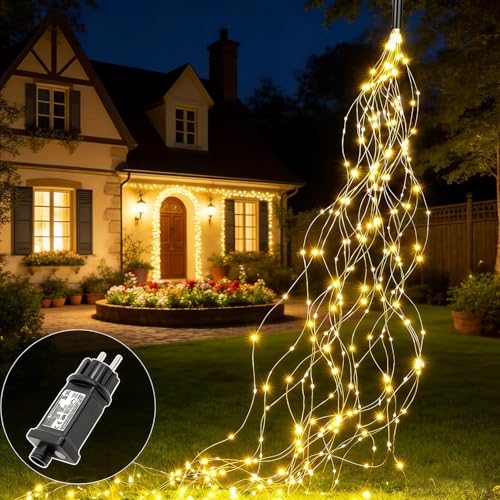 Redefun Lichterschweif 2M 200 LED Lichterbündel mit Strom 8 Modi Lichterkette Wasserfall Wasserdichte Weihnachtsbeleuchtung für Innen Außen Gießkanne Terrasse Balkon Garten Deko