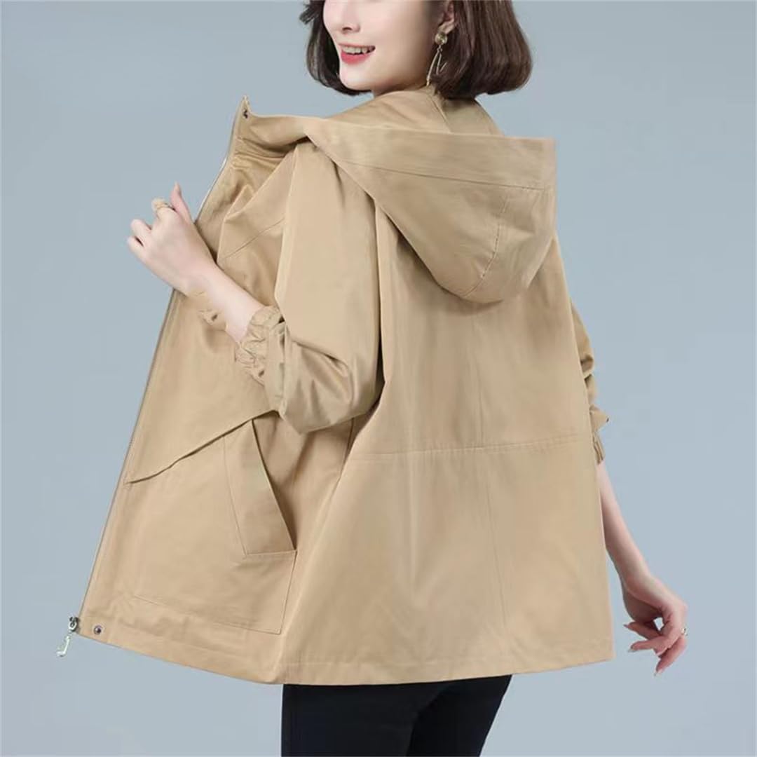 Primavera Autunno Trench Da Donna Di Media Lunghezza Con Fodera Con Cappuccio Giacca Larga Leggero Sottile