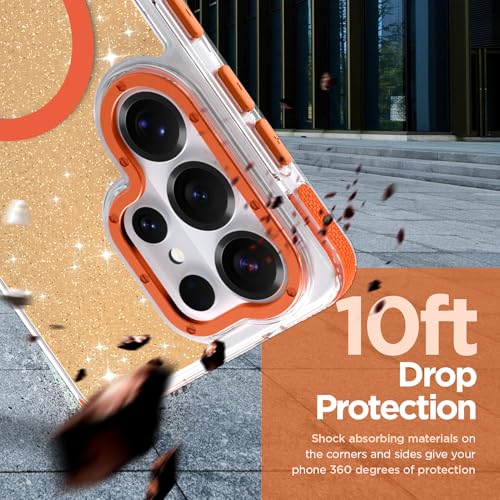 Image of Magnetic Case for Samsung Galaxy S26 Ultra [Compatible with Magsafe] [Bling Glitter Fluorescent Design] [1 Screen Protector] Slim Translucent Matte Case for Galaxy S26 Ultra 6.9 inch, Orange