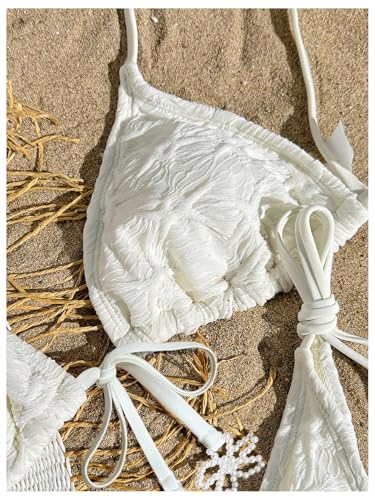 SweatyRocks Women's Two Piece Swimsuits Beaded Triangle Bikini Set Spaghetti Strap Tie Side Bathing Suits3