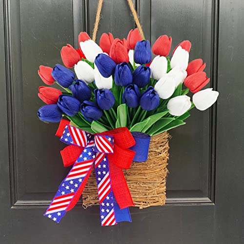 Ruidazon 18 Pcs Real Touch Tulips Artificial Flowers, Patriotic Flower For 4Th Of Of July Decoration Cemetery Flowers For Grave Vase Memorial Day Independence Day Decor #TOP2