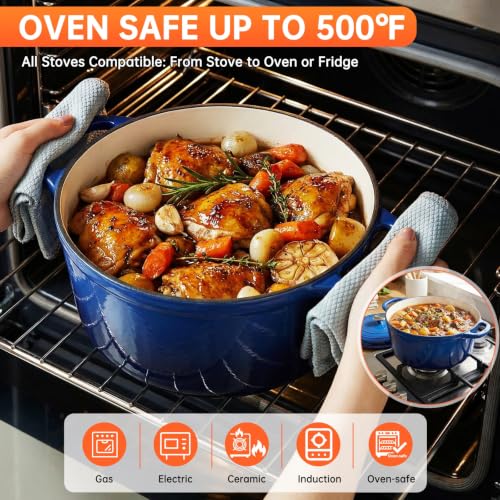 Image of LIFERUN 7Pcs Enameled Cast Iron Cookware Set, Cast Iron Pots and Pans Set